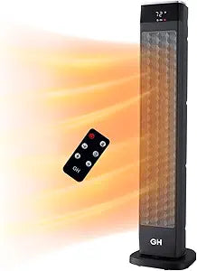 Good Housekeeping 72034 Deluxe Digital 1,500-Watt 30 in. Portable Ceramic Electric Space Heater with Adjustable Thermostat, Remote Control & Overheat Safety Protection
