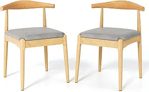 Magshion Solid Wood Dining Chairs Set of 2, Mid Century Modern Dining Chairs with Upholstered Cushion & Wide Curved Backrest, Heavy Duty Chairs for Dining Room, Kitchen, Beige