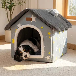 Dog House Indoor Portable Puppy Cave Cat Nest Kennel Pet Bed fits 14kg/30lb | Portable Memory Houses with Cushion (Grey, L:Size fits 14kg/30lbs (Pets))