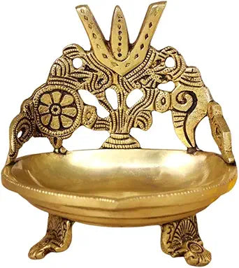 Hastha Kalalu Brass Shankh Chakra Namah Diya (5 Inch) - Traditional Indian Oil Lamp with Auspicious Symbols for Puja, Meditation & Blessings |Pooja Aarti