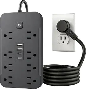 6 Feet Surge Protector Power Strip, 8 AC Outlets and 4 USB Ports (2 USB C), 1430W/11.5A, Flat Plug Extension Cord Outlet Extender for Office, Home, Black
