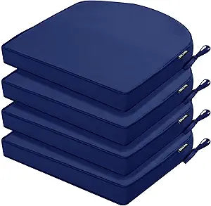 Outdoor Chair Cushions Set of 4 Water Resistant Patio Chair Cushions with Tie 3 Year Color Fastness Thick Outdoor Seat Cushion for Garden Lawn Round Corner Navy 17x16 Inch