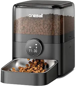 oneisall Automatic Cat Feeder for Large Kibble and Snacks, 12 Cups/3L Timed Pet Feeder for Cats Indoor, Programmable Dry Food Dispenser (Black)