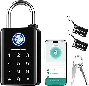Lokko Outdoor Padlock, Smart Outdoor Gate Lock, Waterproof Heavy Duty Bluetooth Keyless Rechargeable Lock, Fingerprint & RFID for Yard Gate, Garden Gate, Shed, Package Drop Box, Toolbox, Storage Box