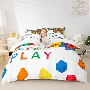 Feelyou Building Block Print Bedding Set Twin Size Teens Kids Breathable