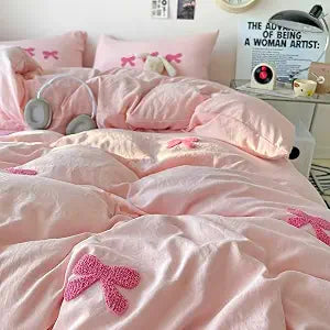 Tailor Shop Twin Comforter Set for Girls 5 Pieces Tufted Chenille Bowknot Embroidery Comforter Pink Bedding Twin Girls Comforter