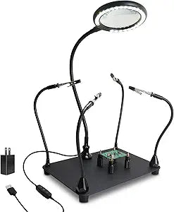 XYK Magnetic Helping Hands Soldering Station with 3X Magnifying Glass and Light, 4 Flexible Helping Arms and Third Hand Tool for Electronic Repair, Jewelry Crafts