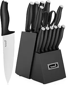 Kuisine Knife Set 15 pieces High Carbon Stainless Steel Professional Kitchen Knife block set with Sharpener Black