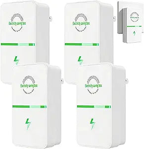 4PC Electricity Saving Box, Energy Saving Device Smart, Save Plug Power Saver Voltage Optimization Surge Protection Thermoregulation Outlet Home Office Compact Plug and Play Energy Efficiency