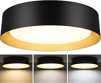 BrightHome Flush Mount LED Ceiling Light, 13in 2400LM 25W, 3 Color (3000K, 4000K, 5000K) Dimmable Black Gold Modern Lamp for Bedroom, Bathroom, Hallway, Kitchen