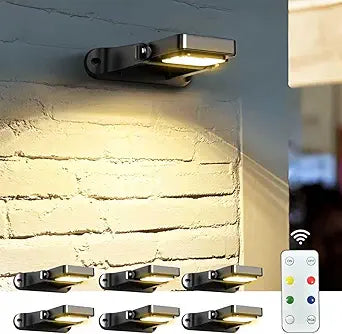 COXSENI Solar Wall Lights Outdoor with Remote Control, Long Lasting Battery, 6 Modes, Warm/Cool White, RGB, IP65 Waterproof 360 Adjustable Angle for Fence Porch Yard, 6 Pack