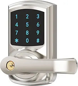 HIDALIFE Keyless Entry Door Lock, Keypad Door Lock with Handle, Electronic Door Lock, Touchscreen, Auto-Locking, Anti-peep Password, Easy to Install for Front Door, Home, Office, Satin Nickel