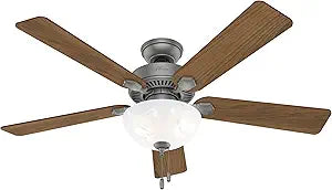 Hunter Fan Swanson Ceiling Fans with Lights 52 Inch, Bedroom Ceiling Fan with LED Light, Indoor Pull Chain Control, Matte Silver