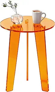 Acrylic Coffee Table Round,Skiny Side Table End Table for Living Room, Bedroom, Office, 23.6" 15.7" (Orange, Small)