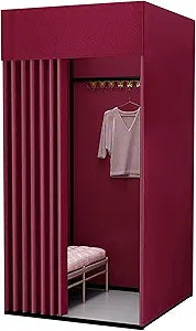 Clothing Store Fitting Room,Portable Changing Room Divider,with Shading Curtain and Hook Up,Black Frame,Temporary Locker Room,for Office Boutiques Cloakroom (Color : B, Size : L80xW80xH200CM)