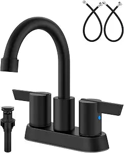 Bathroom Faucet 3-Hole 2-Handle 4-Inch Centerset Matte Black