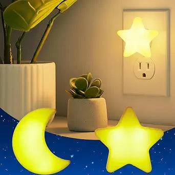 Mudder 2 Pcs Plug in Night Light Room Wall Warm LED Nightlight, Star, Moon