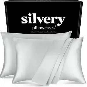 Silvery Silver Infused Pillowcase Set - 2 Pack Self-Cooling Pillowcases with Self-Cleaning Silvery Technology for Hygienic Sleep - Luxurious Silky Soft Comfort (Ice Blue, King)