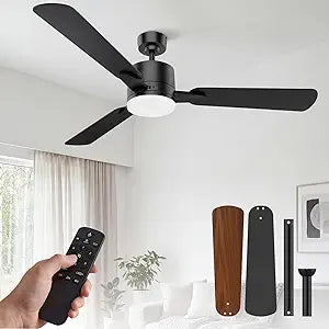 52" Ceiling Fan with Light and Remote, 6 Speed, Reversible Quiet DC Motor, 3CCT & Dimmable, Fast Install, Dual Finish 3 Blades Downrod Ceiling Fan with Lights for Bedroom, Living Room, Apartment