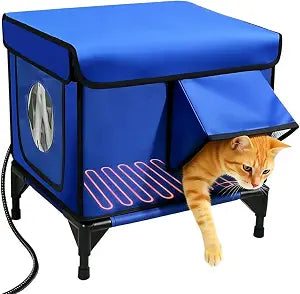 Heated cat Houses for Outdoor Cats House shelter,Rapid Heating | outdoor cat house weatherproof,Enlarge the designMade from 900D waterproof Oxford fabric, it is completely watertight,