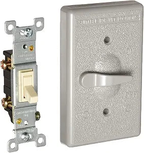 BELL 51215 1-Gang Weatherproof Cover, Vertical, Toggle Single Pole 125V, 15A Switch Included, Gray, Carded