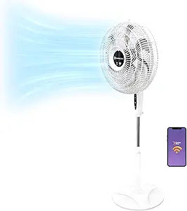Comfort Zone 18-Inch Smart WiFi Oscillating Stand Fan, 3-Speed Wall-Mountable Fan with Voice Control, Full-Function Timer & Adjustable Stand up to 53 Inches, Quiet Tri-Curve Technology