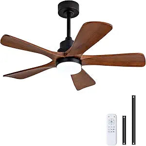 42 Inch Ceiling Fans with Lights and Remote Control, Black Ceiling Fan with Light for Bedroom, Noiseless DC Motor, Dimmable Led 5 Solid Wood Blades