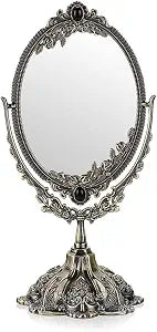 JUXYES Metal Tabletop Antique Decorative Makeup Mirror with Stand