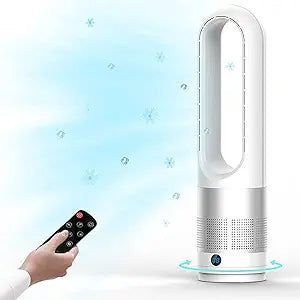 KIAMI Bladeless Cooling Fan, 22 inch Tower Fan, 80┬░ Oscillating Pedestal Fan with Remote Control, 8 Speeds, 8H Timer, LED Display with Auto Off, Portable Quiet Cooling Fan for Bedroom, Home, Office