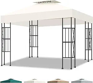 10x10 Canopy Replacement Top Cover Canopy Top Replacement Double Layer Vented Sunshade Cover Fits Standard 10'x10' Outdoor Gazebo Frame for Backyard/Patio/Garden Waterproof UV Resistant (Beige)
