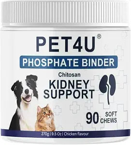 Kidney Support for Dogs & Cats - Advanced Phosphate Binder Soft Chews for Renal Health - Chitosan, Omega-3s, B Vitamins - Promotes Kidney Function & Vitality - 90 Count