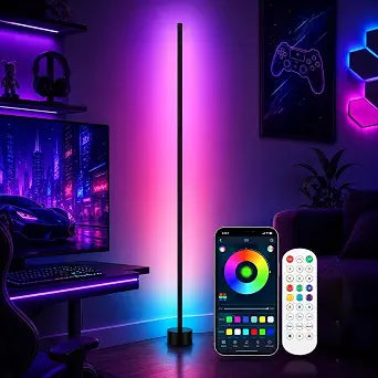 RGB Corner Floor Lamp, 16 Million Colors LED Ambient Light with Music Sync, App and Remote Control, Color Changing Standing Lamp for Gaming Room, Bedroom and Living Room