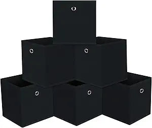 13 inch Record cubes storage bins,collapsible fabric storage cubes Decorative storage basket,apply to clothes organizer box,shelves in closet,laundry,daycare centers,offices,6 Pack(Black) 