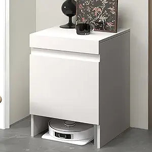 Robot Vacuum Stand Cabinet,Storage Cabinet with Doors for Robot Vacuum Cleaner,End Side Table for Home Office,Wood Freestanding Rack for Living Room Home Office Kitchen(White)