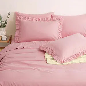 Horbaunal Dusty Pink Ruffle Sheets Full Size 6 Piece, Shabby Chic Bed Sheet