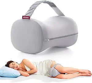 Momcozy Knee Pillow for Side Sleepers, Soft Memory Foam & Pinch-Free Design, Relieve Knee, Leg and Sciatica Pain, Adjustable Elastic Strap Ideal for Pregnant Women and Seniors, Cooling Cover, Gray