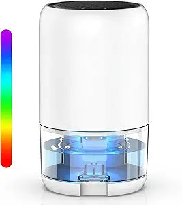 Dehumidifier for Bedroom Closet and RV Camper, Portable Quiet Small Space Dehumidifiers 35oz Water Tank Moisture Absorber for Home Bathroom Up to 250 Sq Ft, 7-Color Night Light & Auto Shut-Off