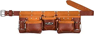 Ap-Leather Real cowhide oil tanned Leather Tool Belt framer Set for Men Carpenters, Framers,Construction Work (Leather Tool Belt with Suspender Maroon) (Maroon Tool Belt)