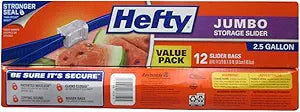 Hefty Slider Jumbo Storage Bags, 2.5 Gallon Size, 12 Count (Pack of 9), 108 Total