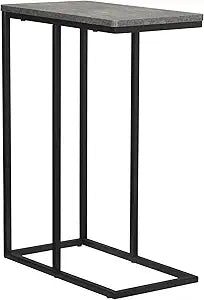 Household Essentials Jamestown C-Shaped for Accessibility Side End Table Rustic Texture Slate Concrete and Black Metal