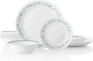 Corelle Vitrelle 18-Piece Service for 6 Dinnerware Set Triple Layer Glass and Chip Resistant, Lightweight Round Plates and Bowls Set, Country Cottage