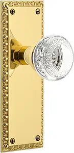 Nostalgic Warehouse Neoclassical Plate with Crystal Neoclassical Knob in Unlacquered Brass