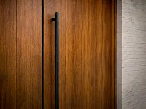 Modern Contemporary Long Stainless Steel Push Pull Door Handle for Home Entrance Glass Shower Wooden Barn & Office Store Shop Doors - Elite Model - Round (Black, 48 Inch)