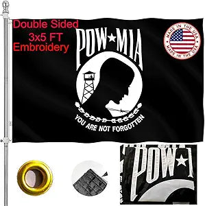 Embroidered Pow Flag 3x5 Outdoor Made in USA - Double Sided Heavy Duty Vivid Color Pow Mia Flag with 2 Brass Grommet