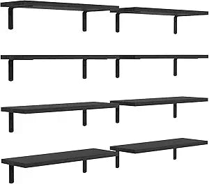 DOLLFIO Floating Shelves, 8 Sets Wooden Floating Shelves for Bedroom & Bathroom Wall Decor, Floating Book Shelf Living Room Black