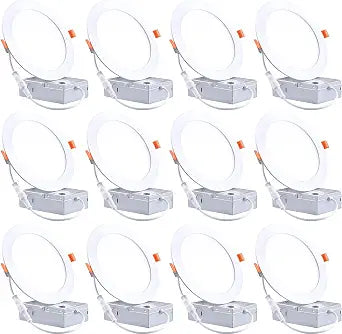12 Pack 6 Inch Ultra-Thin LED Recessed Ceiling Light with Junction Box 6500K Daylight, 12W 110W Eqv, 1050LM High Brightness, Can-Killer Downlight (6500K-Daylight-12Pack)