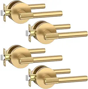 Asidrama 4 Pack Champagne Bronze Privacy Door Handles, Door Lever with Door Knobs Indoor for Bedroom or Bathroom, Heavy Duty Door Handles Interior with Locks for Left Right Sided Doors