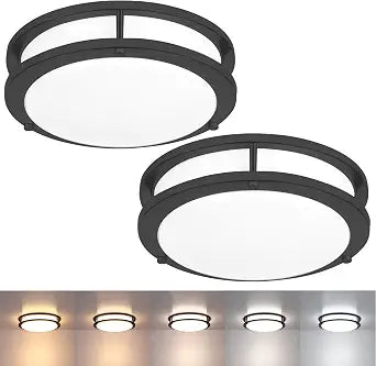 2 Pack Black Ceiling Light, 10 Inch Flush Mount LED Ceiling Light Fixture - Matt Black Bathroom Bedroom Lights LED 2700K/3000K/3500K/4000K/5000K Adjustable Hallway Ceiling-Light, 17W