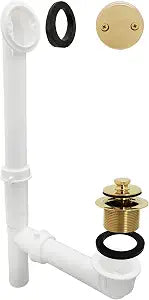 Westbrass 597244-01 White 1-1/2" Tubular Pull & Drain Bath Waste Drain Kit with 2-Hole Overflow Faceplate, Polished Brass