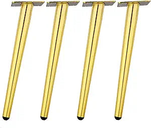 Osring 14 Inch Furniture Legs Gold Round Tapered Metal Table Leg, Slant Cabinet Furniture Feet Hardware for Coffee Table, 4 Pack